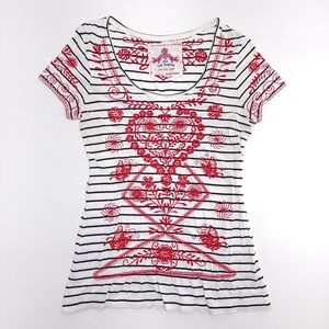 Johnny Was Los Angeles Embroidered Top‎ Womens M White Red Swiftie Outfit Swift